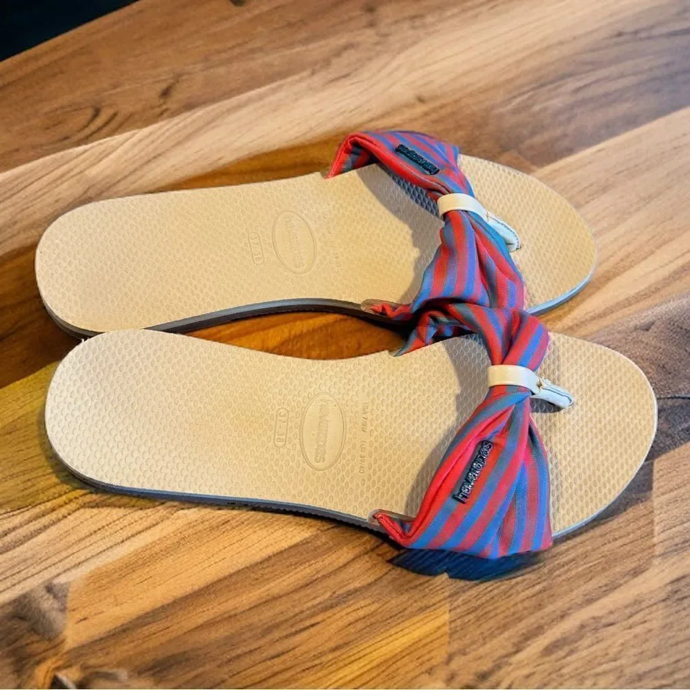 HAVAIANAS SIZE 10 TAN-MULTI STRIPE FLIP FLOP SANDALS Size 37/38 (6/7)